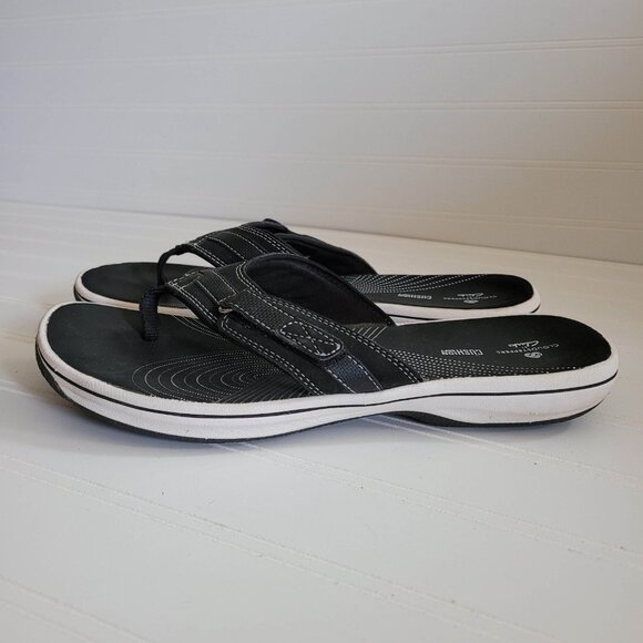 Clarks Cloudsteppers Breeze Sea Sandals 9 Black Flip Flop Comfort - Picture 2 of 7